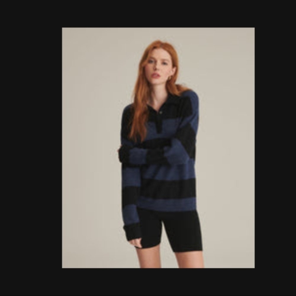 NAADAM Recycled Cashmere Oversized Rugby Polo - Heather Denim